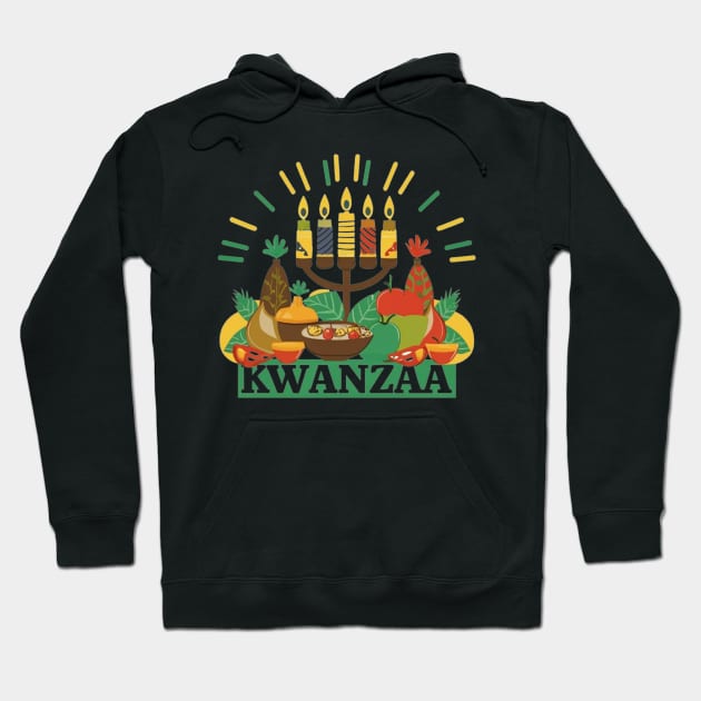 Kwanzaa Unity Feast,Kwanzaa, unity, feast, kinara, candles, principles, holiday, celebration, cultural, vibrant Hoodie by designe stor 